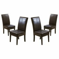 GDFStudio GDF Studio Percival T-stitched Chocolate Brown Leather Dining Chairs, Brown, Set