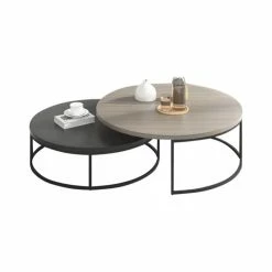 HOMARY Modern Round Nesting Coffee Table 2-Piece Extendable Living Room Accent Table