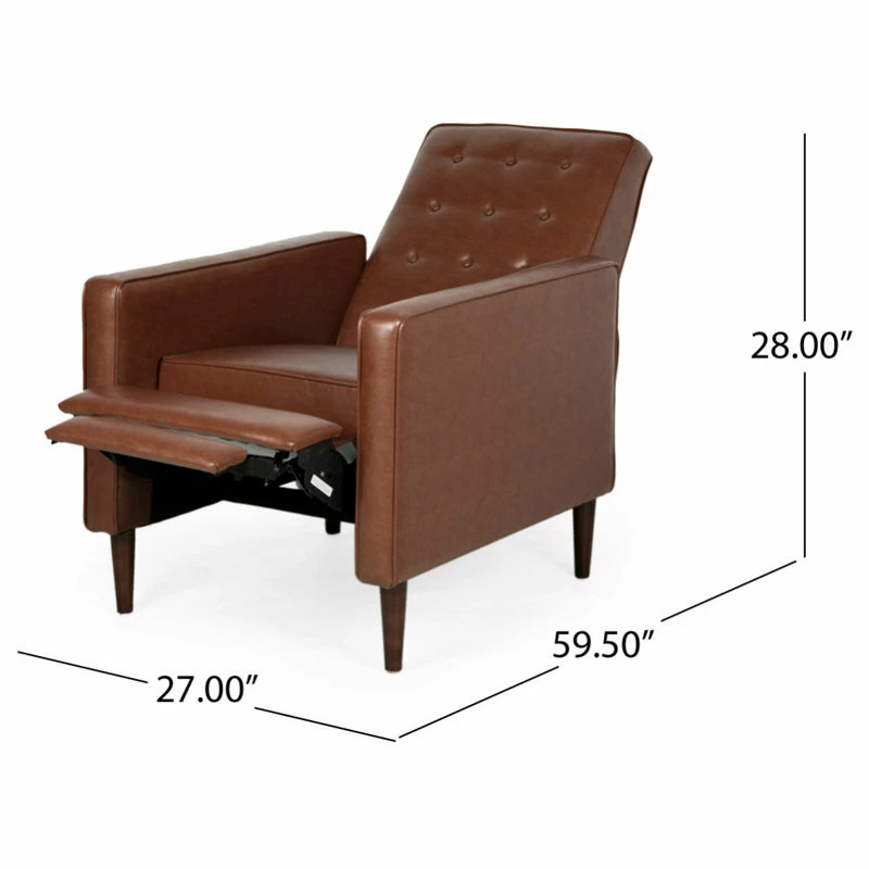 GDFStudio Marston Mid-Century Modern Button Tufted Fabric Recliner, Set Of 2, Faux Leather/Cognac Brown/Dark Brown - Image 4