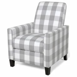 GDFStudio Bellagio Contemporary Fabric Upholstered Push Back Recliner, Gray Checkerboard/E