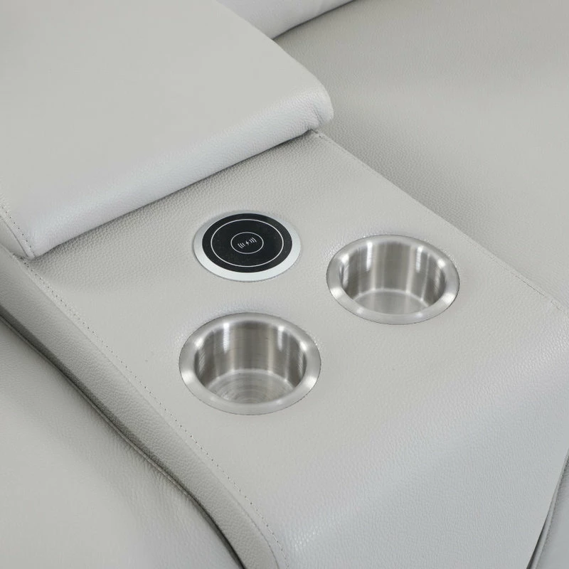 Luxuriant Furniture Frederico Genuine Italian Leather 7-Piece 1 Console 4-Power Reclining Sectional, Light Gray - Image 7