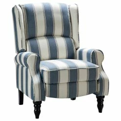 Karat Home Modern Wingback Recliner, Stripe Navy