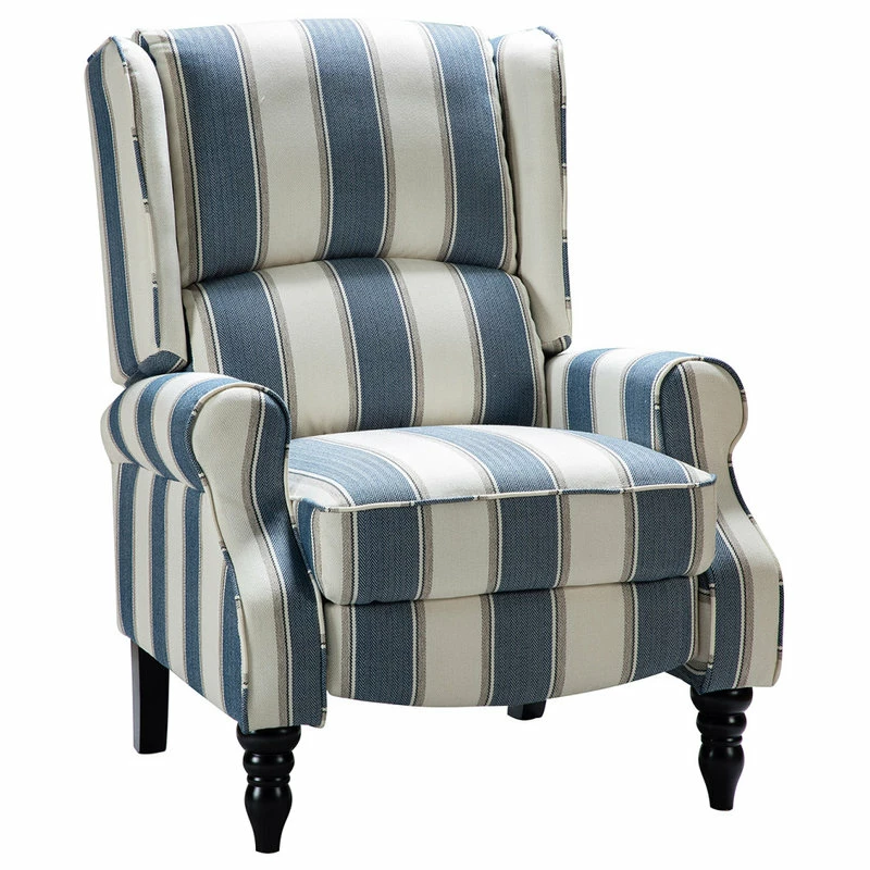 Karat Home Modern Wingback Recliner, Stripe Navy