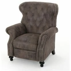 GDFStudio GDF Studio Walder Contemporary Tufted Fabric Recliner With Nailhead Trim, Warm Stone