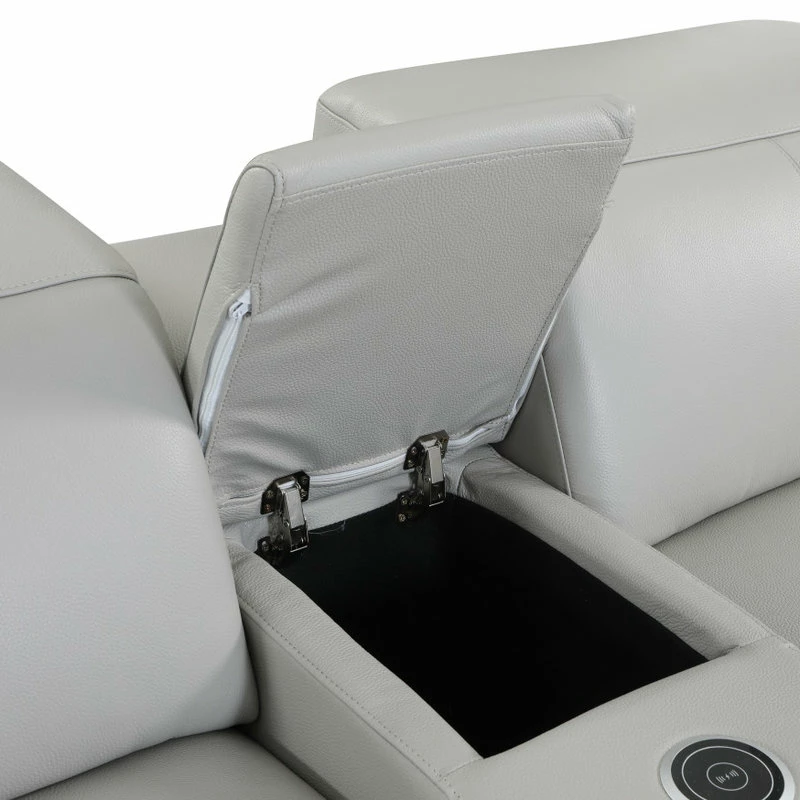 Luxuriant Furniture Frederico Genuine Italian Leather 7-Piece 1 Console 4-Power Reclining Sectional, Light Gray - Image 8