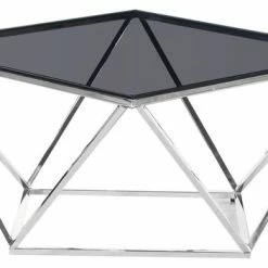 Best Master Furniture Angled Square Smoked Glass Coffee Table, E40, Silver