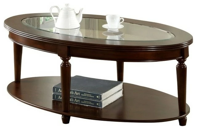 Bowery Hill Grandia Oval Coffee Table In Dark Cherry
