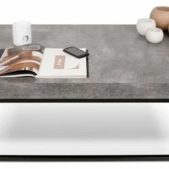 TemaHome Petra 47X30 Coffee Table, Concrete Look Top / Black Legs