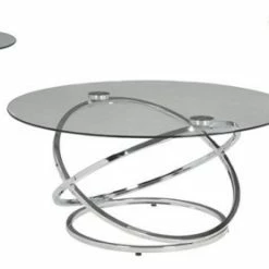 Ashley Furniture Industries Ashley Furniture Modern Hollynyx 3 Piece Glass Top Coffee Table Set In Chrome
