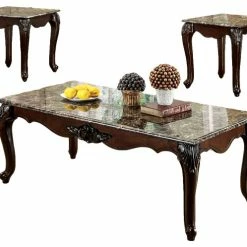 Furniture Of America E-Commerce By Enitial Lab 3-Piece Living Room Table Set With Marble Top, Dark Cherry