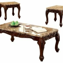 Furniture Of America E-Commerce By Enitial Lab 3-Piece Table Set With Ivory Marble Top, Dark Oak