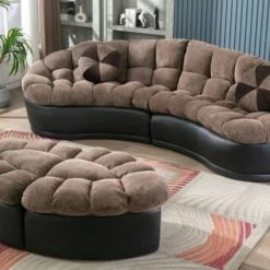 US Furnishings Express Papasan 4-Piece Crescent Sofa Set, Camel