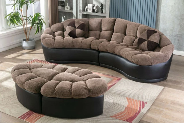 US Furnishings Express Papasan 4-Piece Crescent Sofa Set, Camel