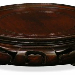 China Furniture And Arts 5.5 Inch Dark Brown Round Chinese Wooden Stand